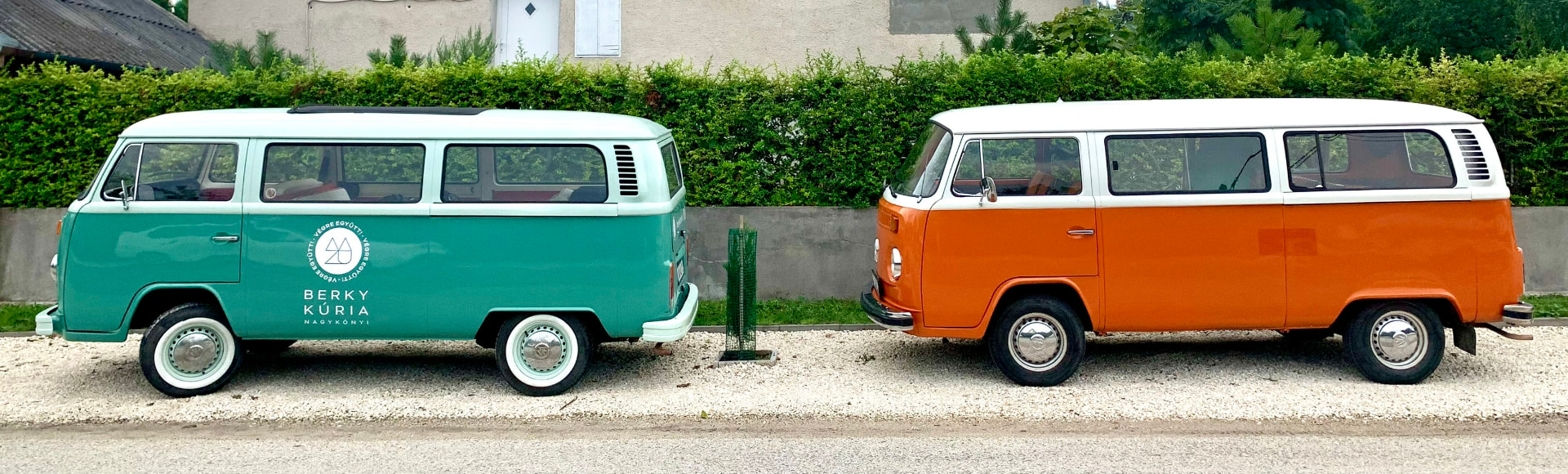 Two Volkswagen T2 buses from my collection parked side by side